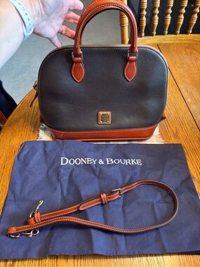 Dooney & Bourke Black Pebbled Leather Doomed Satchel.